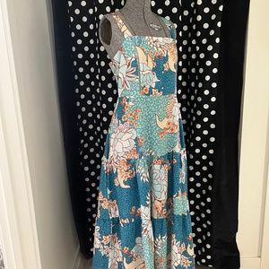 SHEIN EMERY ROSE // Teal Turquoise Leopard Orange Flower  // Midi Sundress